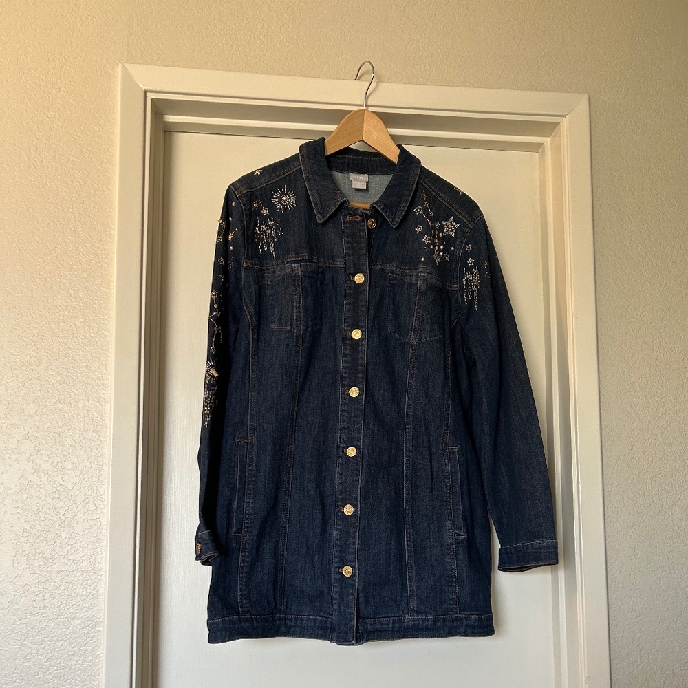 Gorgeous Beaded Denim Jacket, Size XL